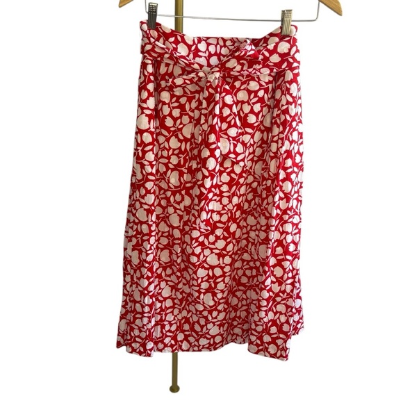 Talbots Bright red and white floral pleated cotton midi skirt. Size 12. EUC - Picture 7 of 11